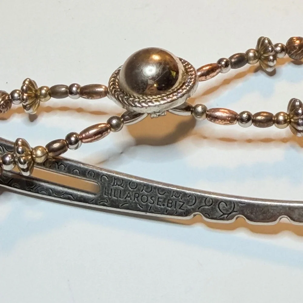 Lilla Rose Flexi Clip Mixed Metal Beaded Hair Accessory Silver Gold Tone Large